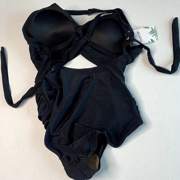 Eomenie One Piece SZ S Swimsuit Tummy Control Cutout High Waisted Tie Back NEW - Picture 9 of 11
